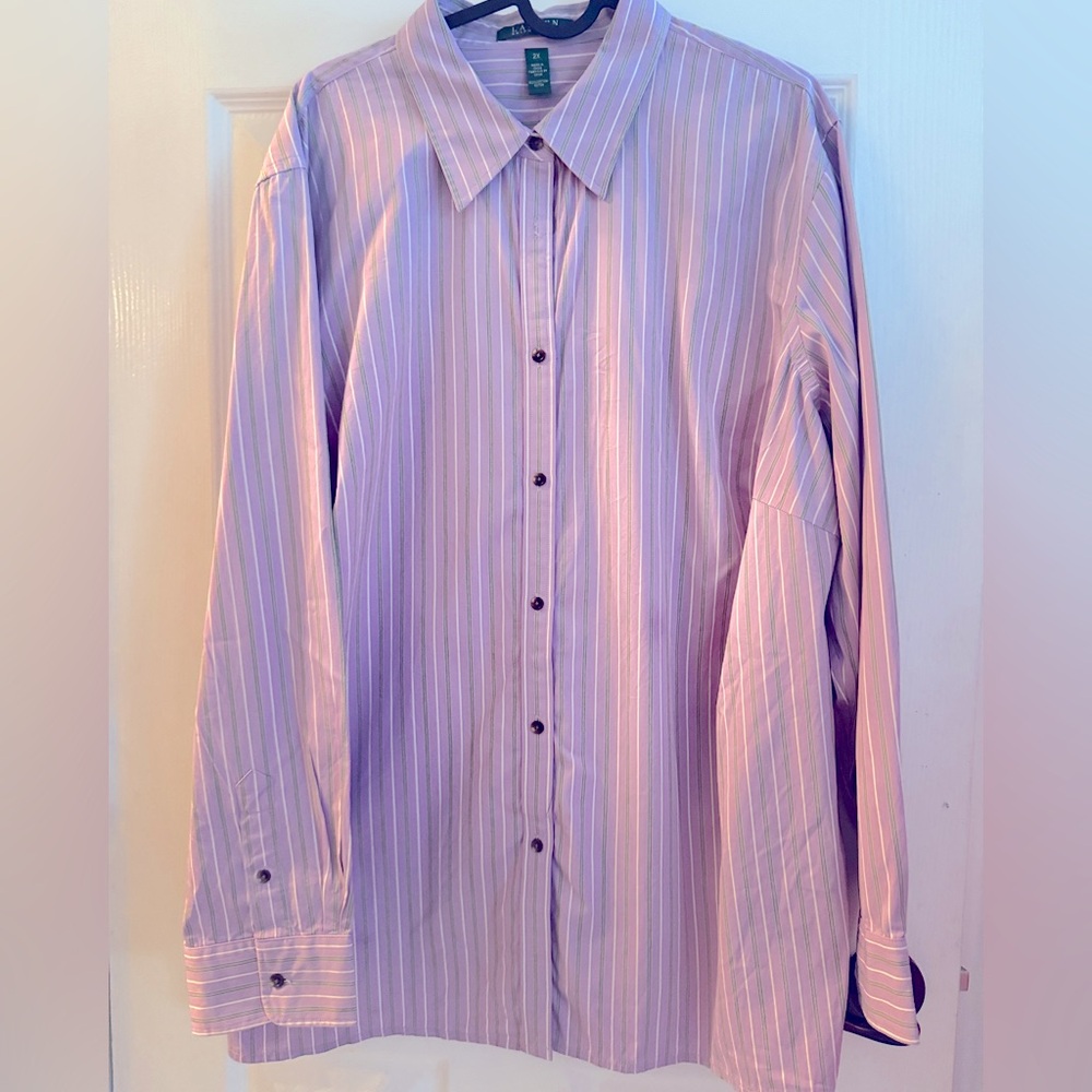 Ralph Lauren LRL Women Size XL Striped Button Up Long Sleeve Shirt Blouse